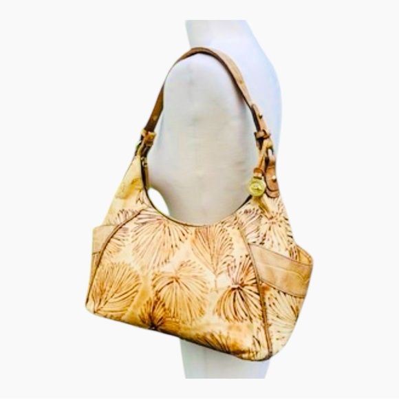 Brahmin Tan Tahiti Palm leaf and Crocodile embossed Shoulder Bag Rare Htf - Picture 1 of 14